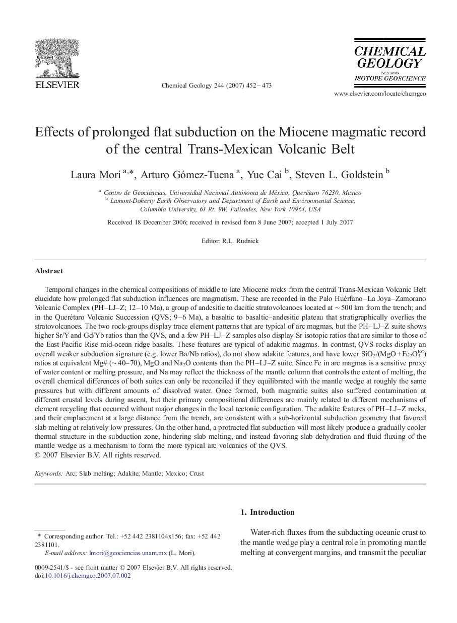 Effects of prolonged flat subduction on the Miocene magmatic record of the central Trans-Mexican Volcanic Belt