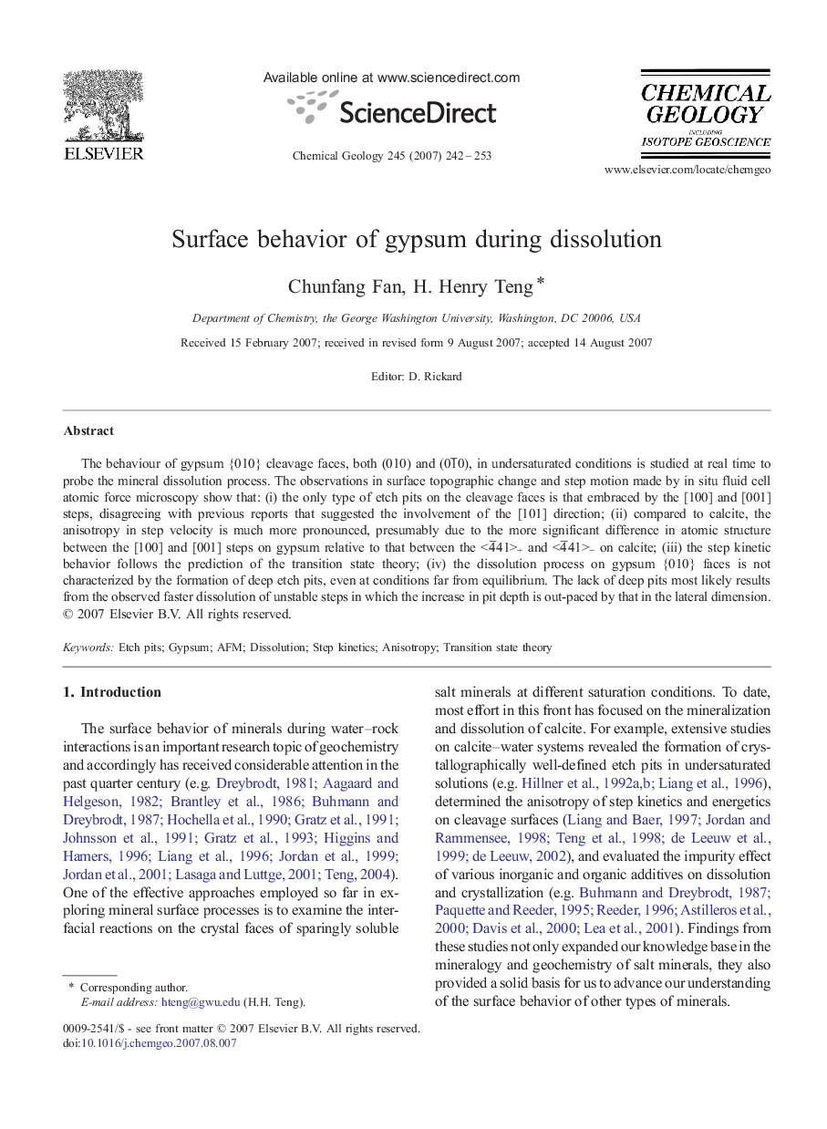 Surface behavior of gypsum during dissolution