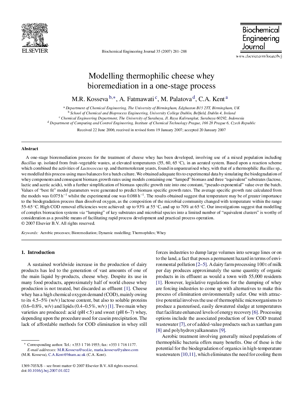 Modelling thermophilic cheese whey bioremediation in a one-stage process