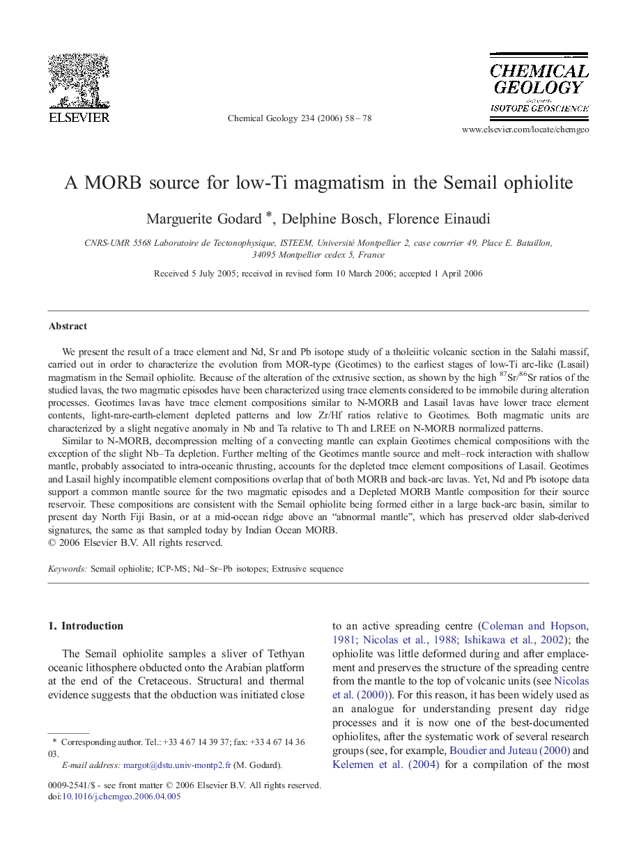 A MORB source for low-Ti magmatism in the Semail ophiolite