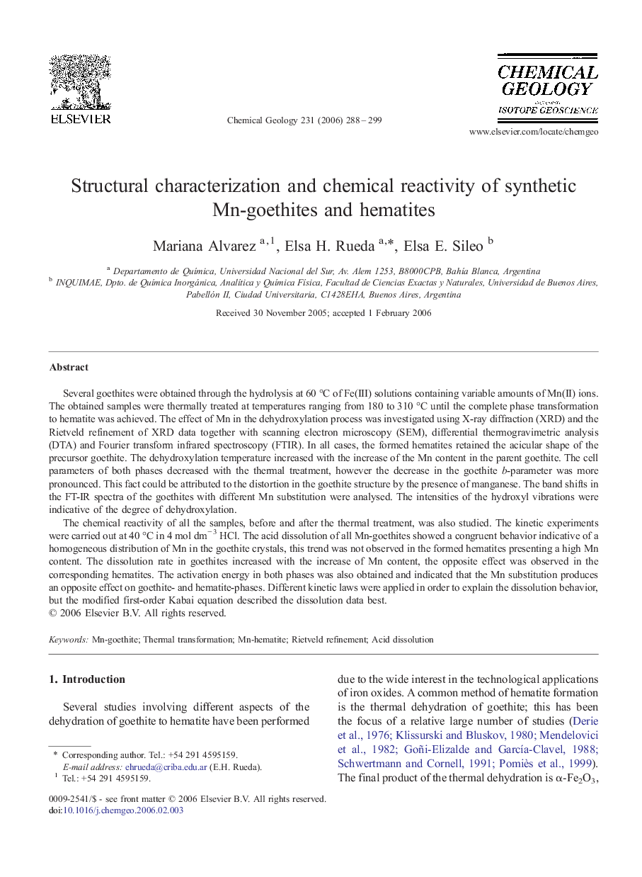 Structural characterization and chemical reactivity of synthetic Mn-goethites and hematites