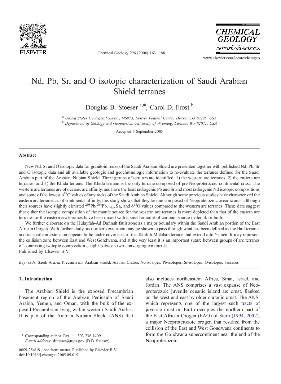 Nd, Pb, Sr, and O isotopic characterization of Saudi Arabian Shield terranes