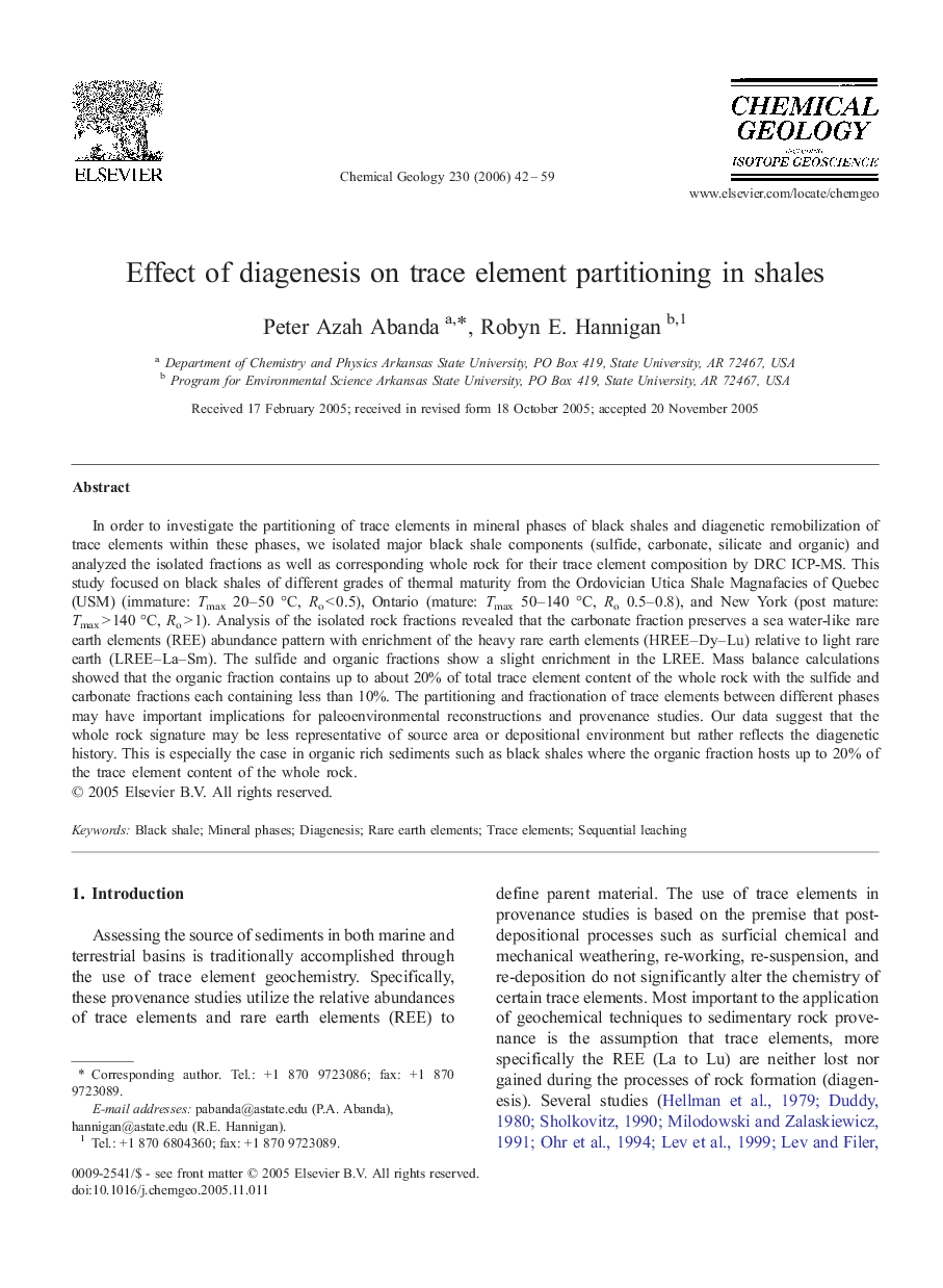 Effect of diagenesis on trace element partitioning in shales