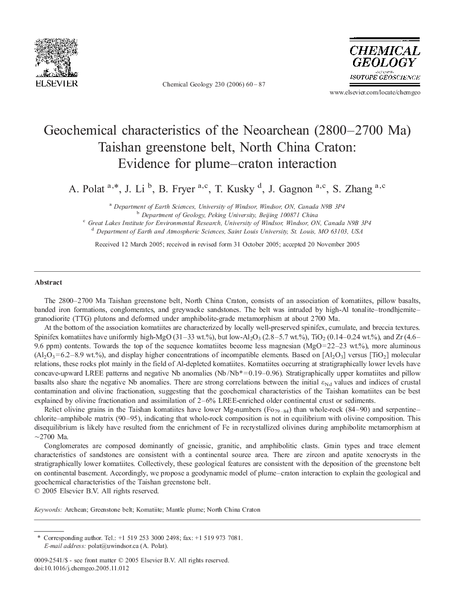 Geochemical characteristics of the Neoarchean (2800–2700 Ma) Taishan greenstone belt, North China Craton: Evidence for plume–craton interaction