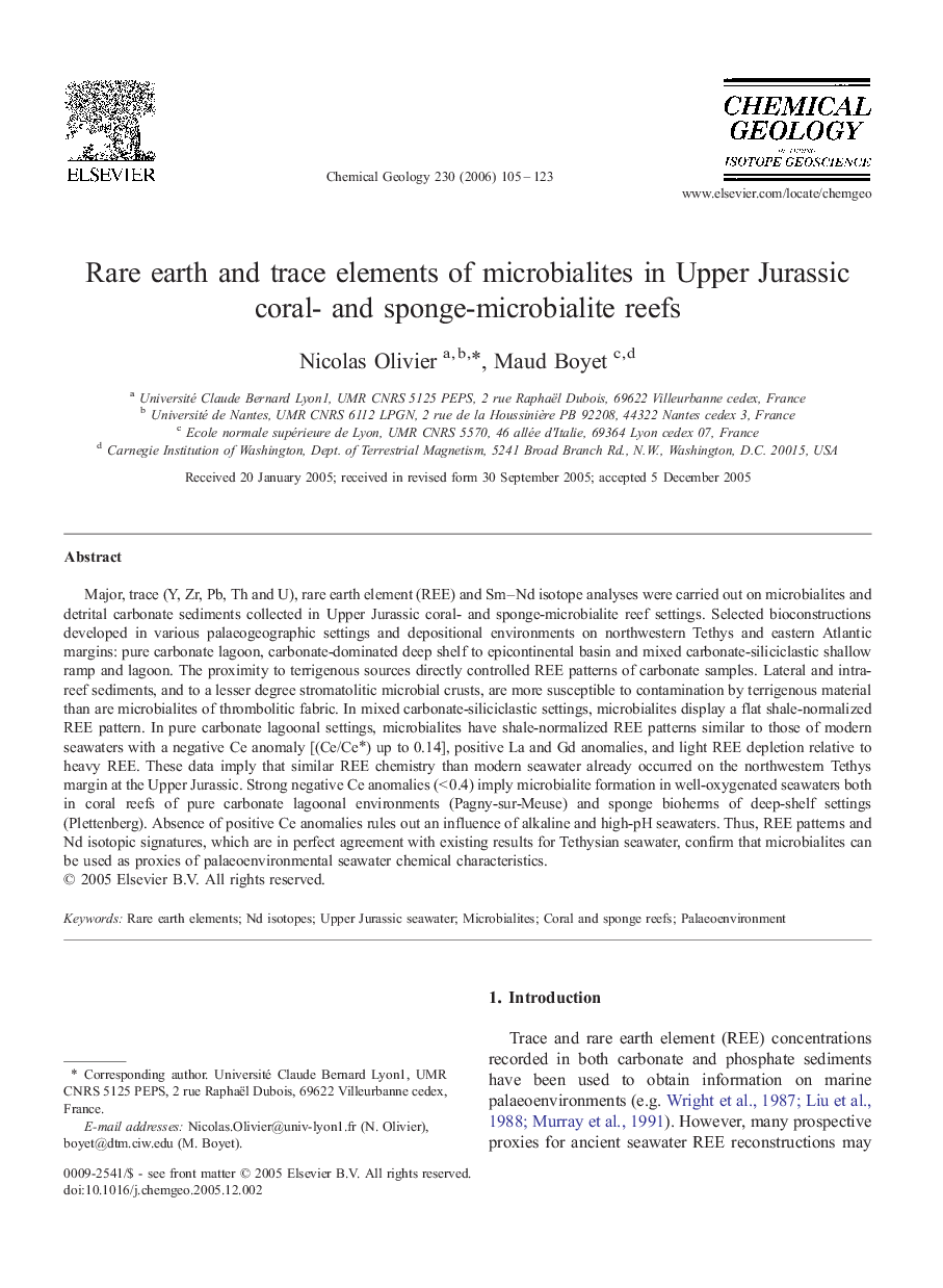 Rare earth and trace elements of microbialites in Upper Jurassic coral- and sponge-microbialite reefs