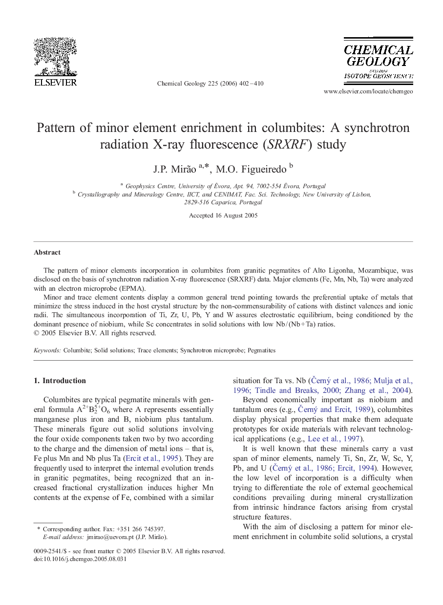 Pattern of minor element enrichment in columbites: A synchrotron radiation X-ray fluorescence (SRXRF) study