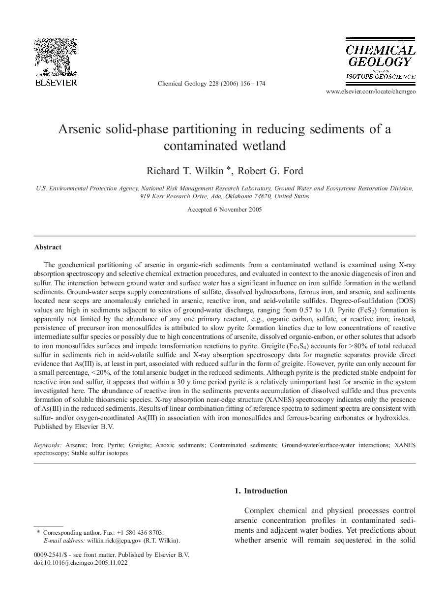 Arsenic solid-phase partitioning in reducing sediments of a contaminated wetland