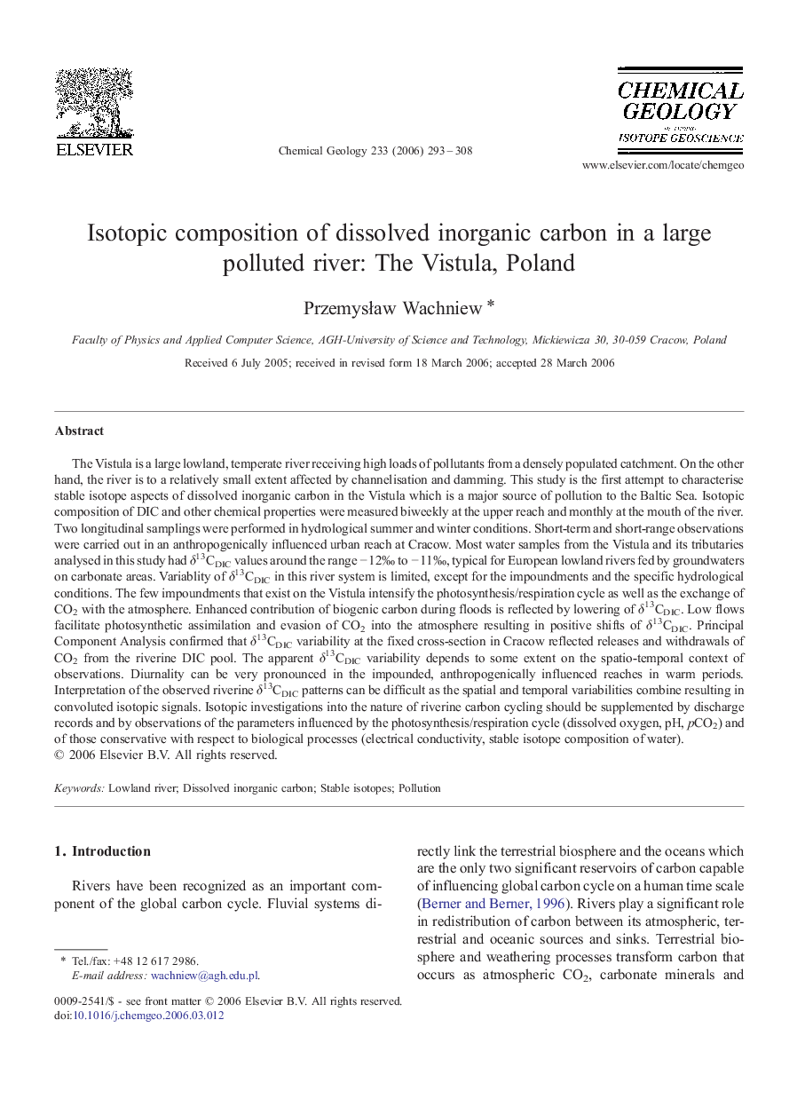 Isotopic composition of dissolved inorganic carbon in a large polluted river: The Vistula, Poland