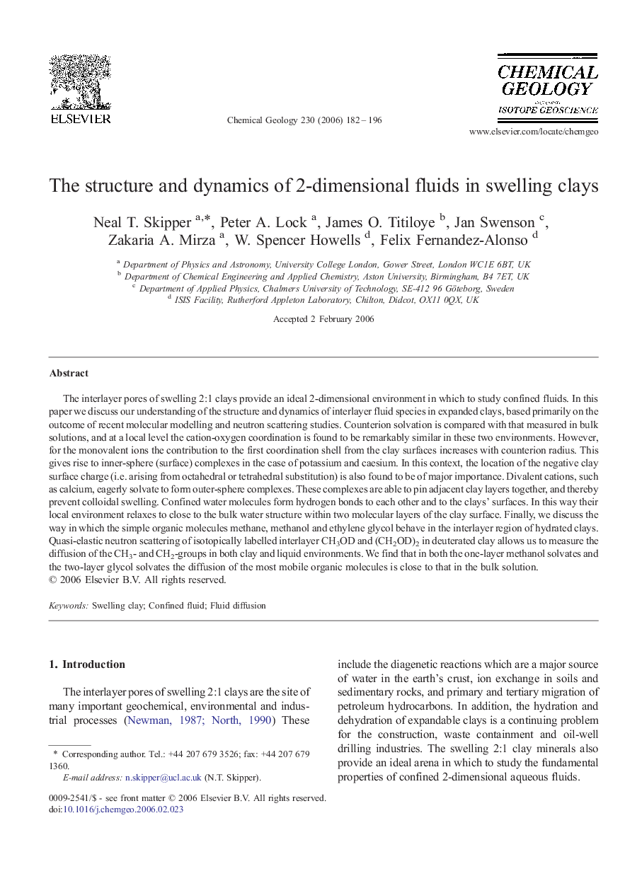 The structure and dynamics of 2-dimensional fluids in swelling clays