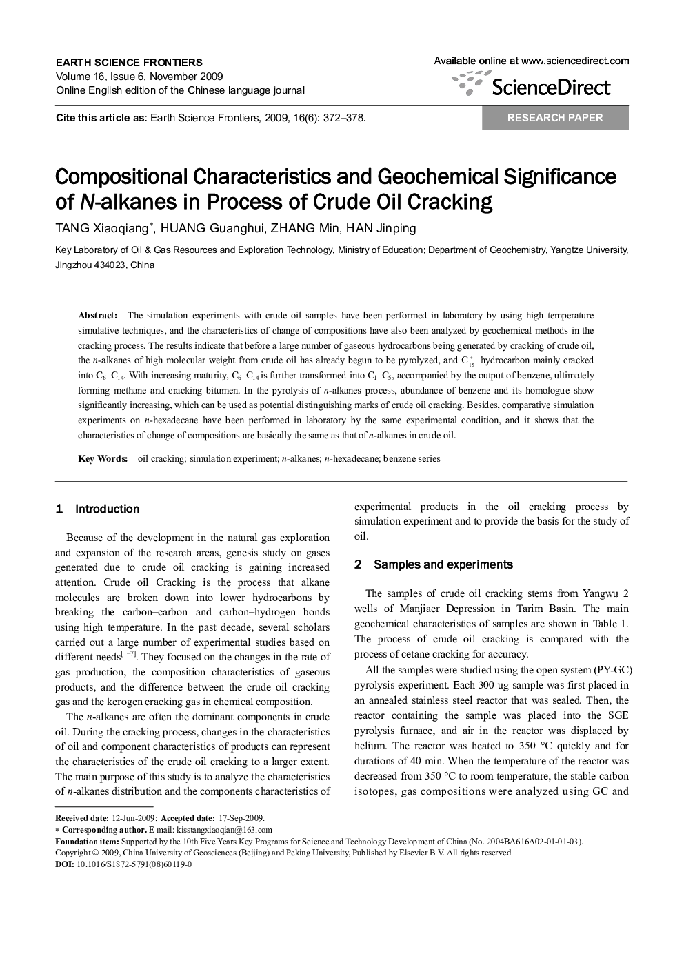 Compositional Characteristics and Geochemical Significance of N-alkanes in Process of Crude Oil Cracking 