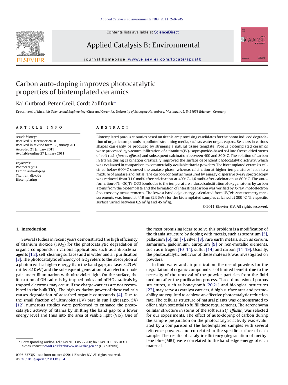 Carbon auto-doping improves photocatalytic properties of biotemplated ceramics