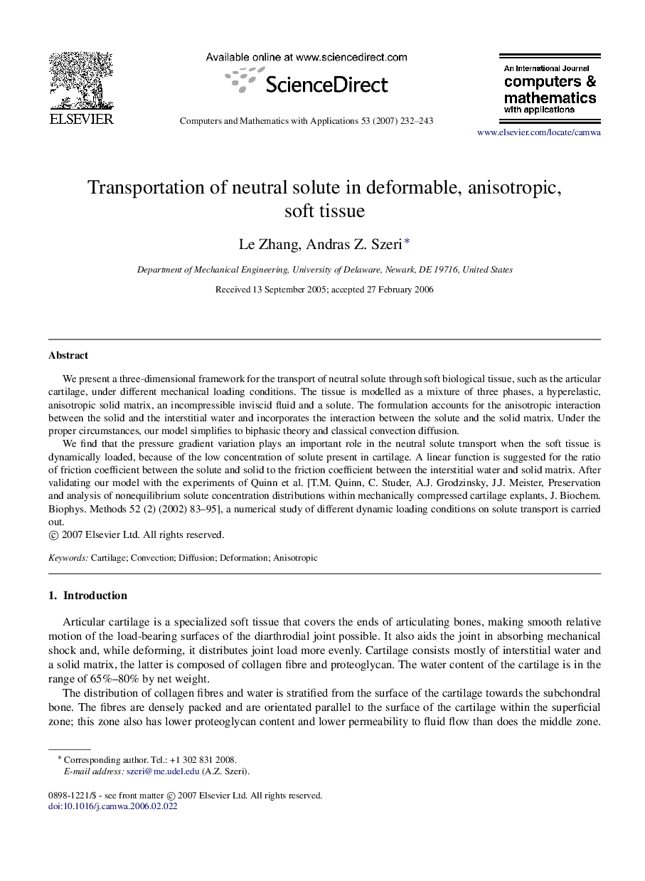 Transportation of neutral solute in deformable, anisotropic, soft tissue