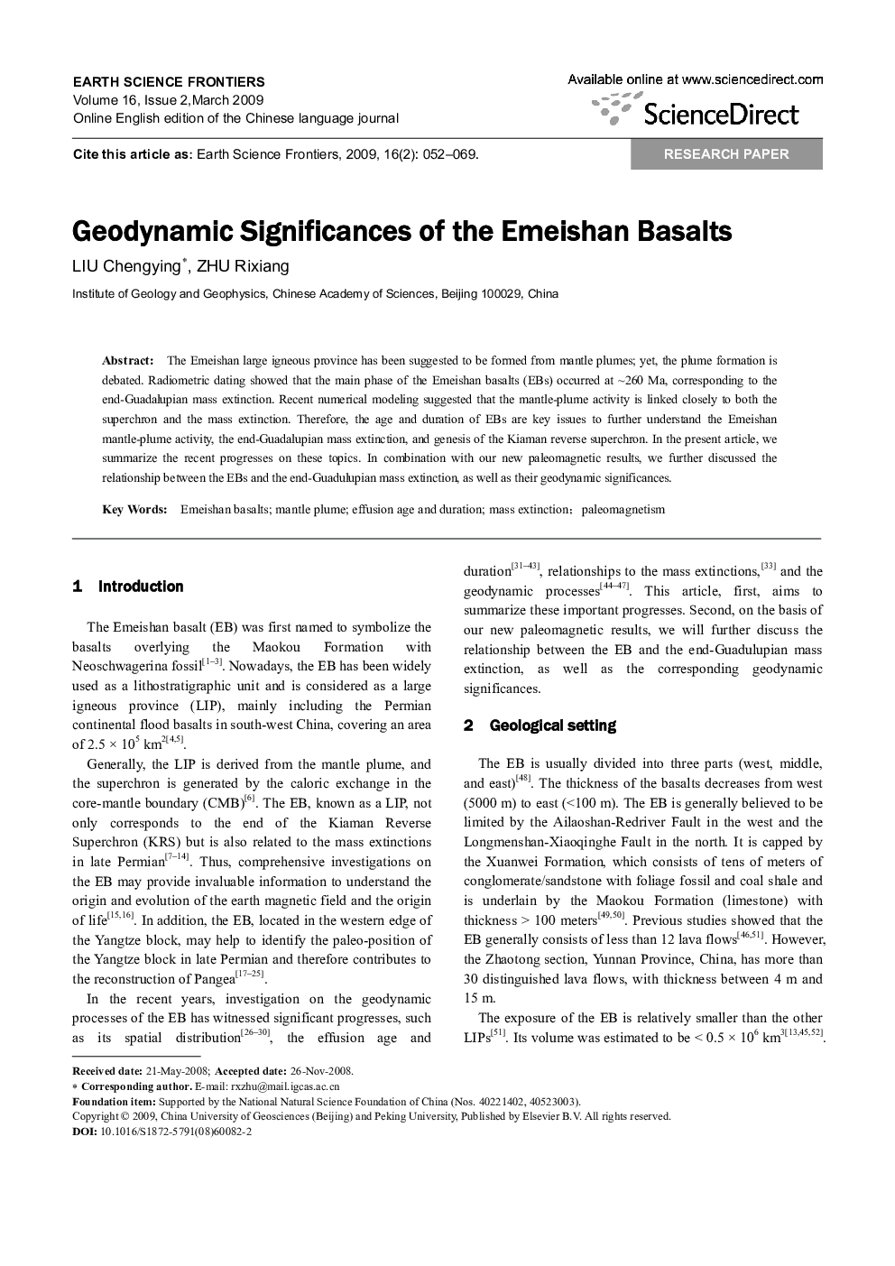 Geodynamic Significances of the Emeishan Basalts 