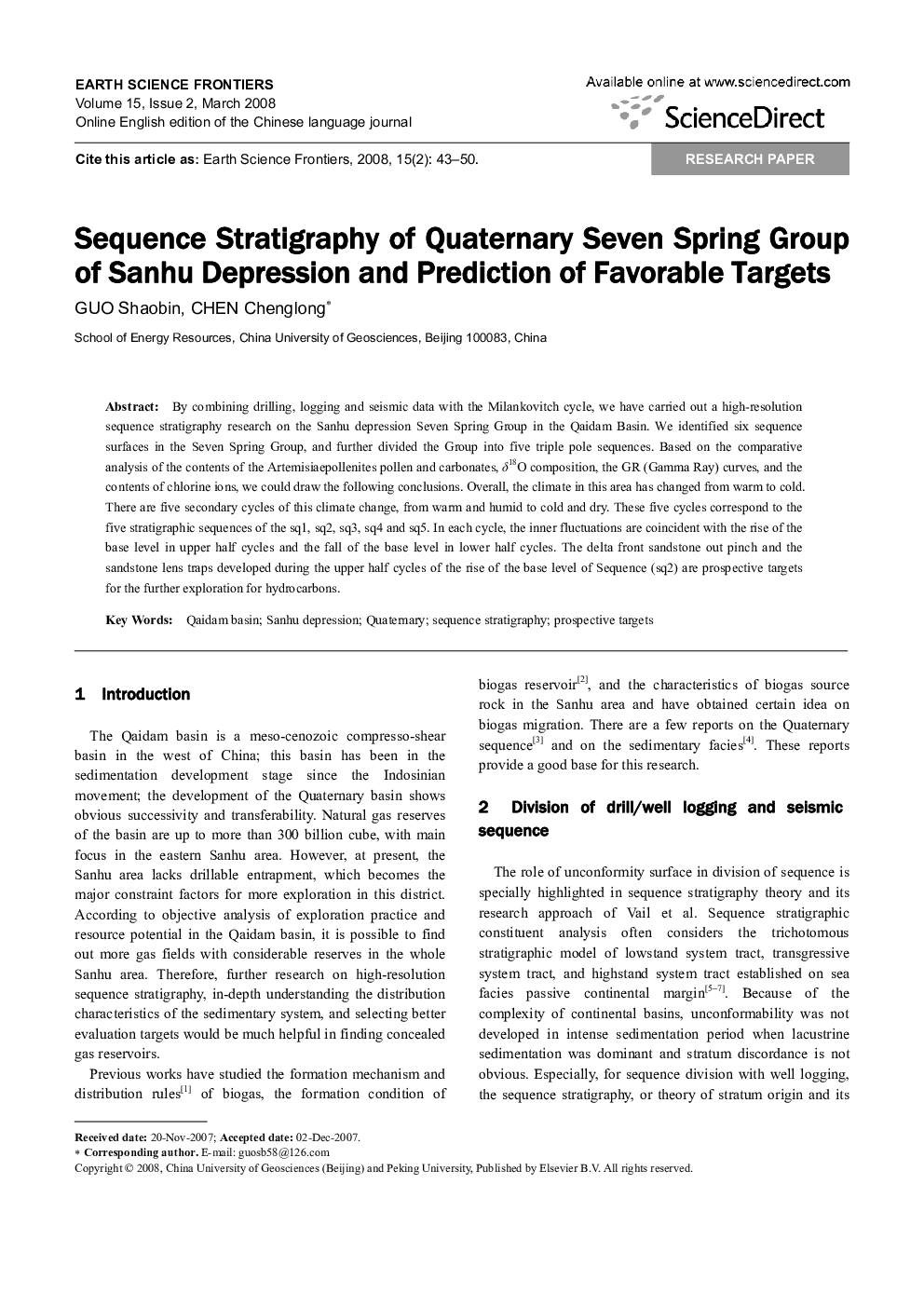 Sequence Stratigraphy of Quaternary Seven Spring Group of Sanhu Depression and Prediction of Favorable Targets