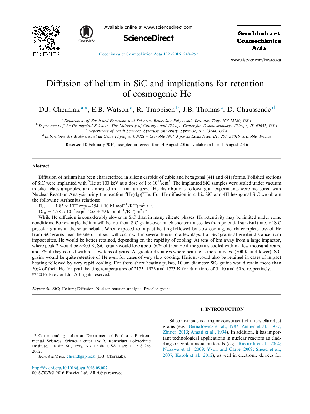 Diffusion of helium in SiC and implications for retention of cosmogenic He