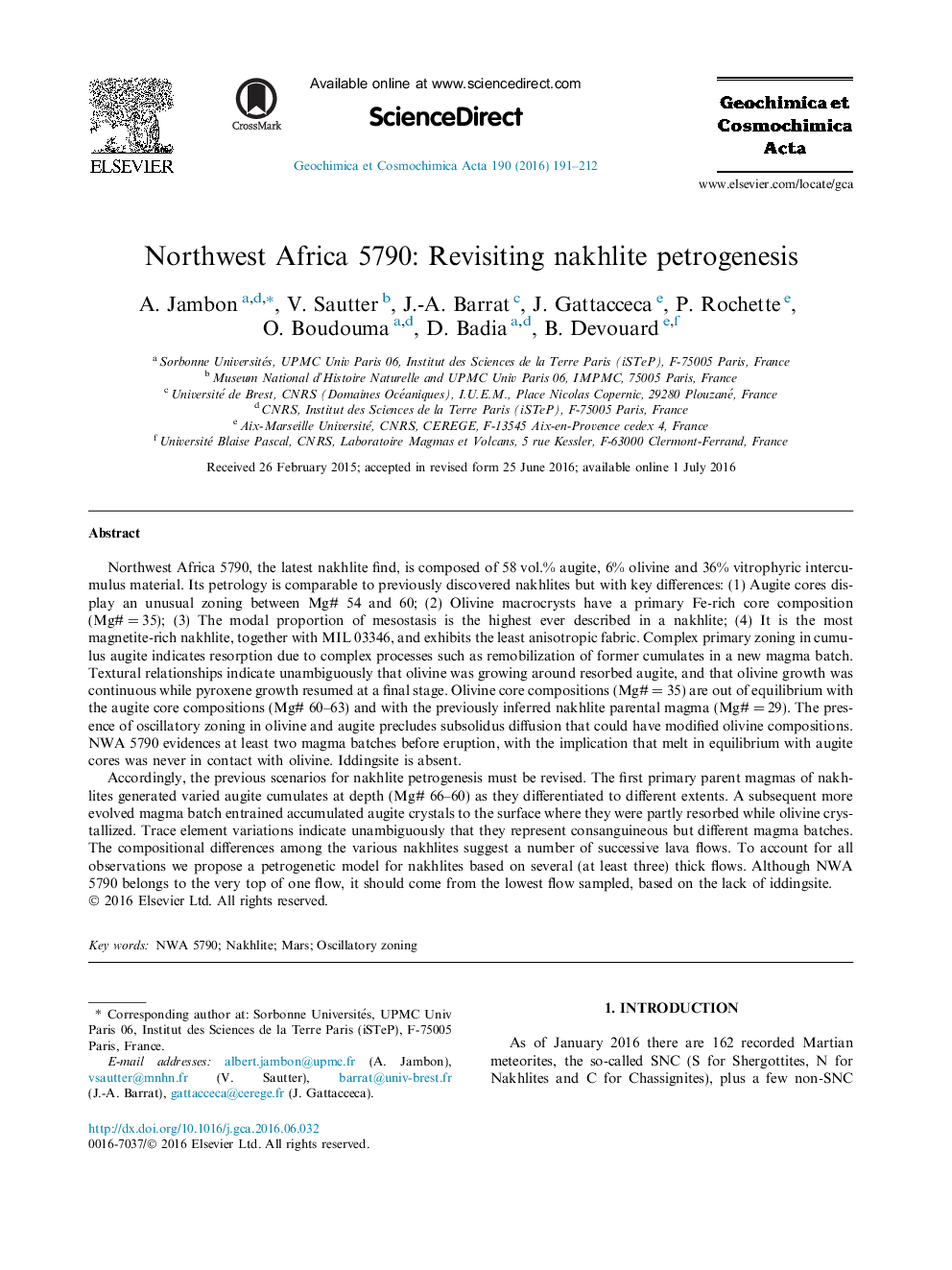 Northwest Africa 5790: Revisiting nakhlite petrogenesis