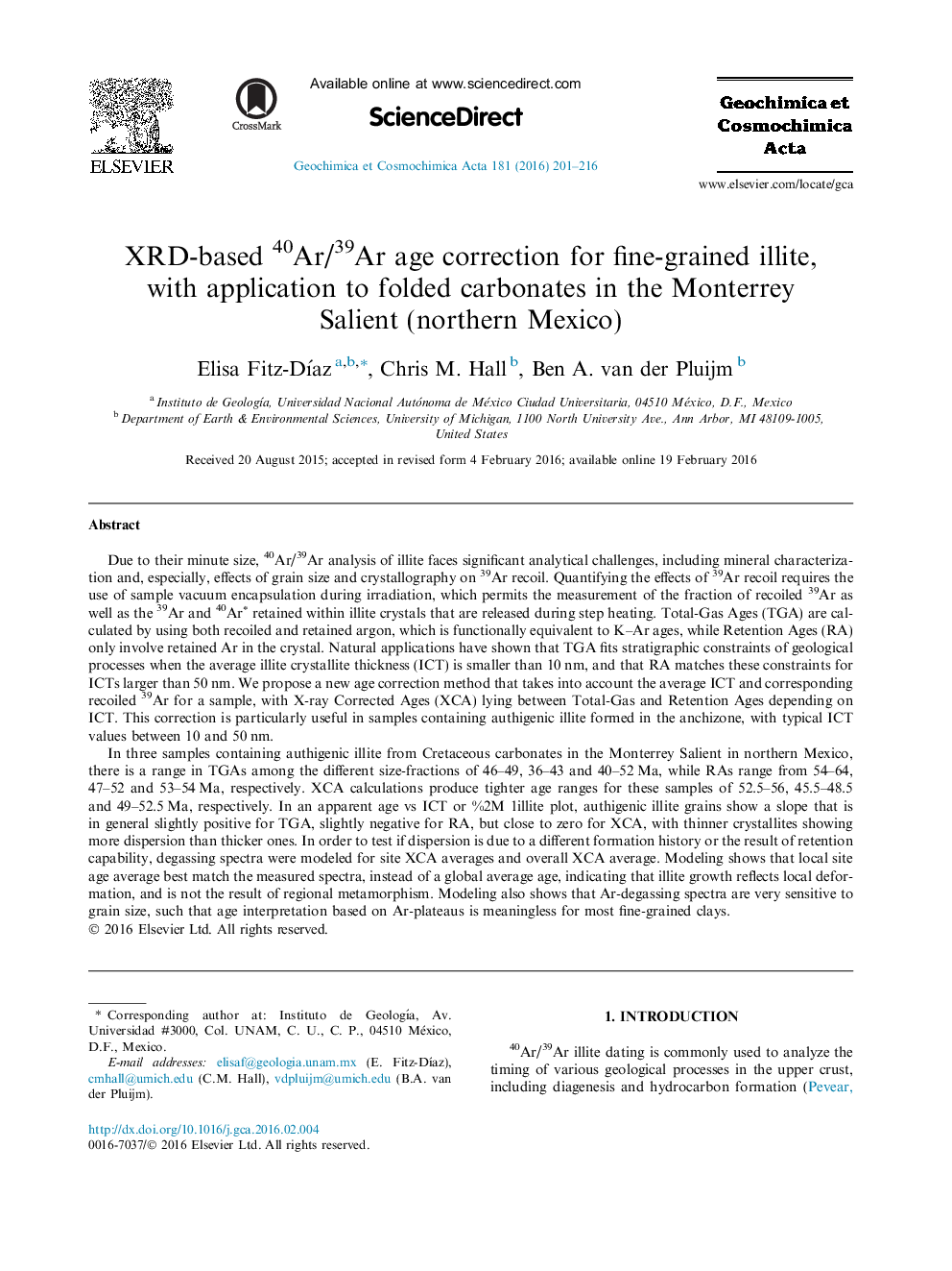 XRD-based 40Ar/39Ar age correction for fine-grained illite, with application to folded carbonates in the Monterrey Salient (northern Mexico)