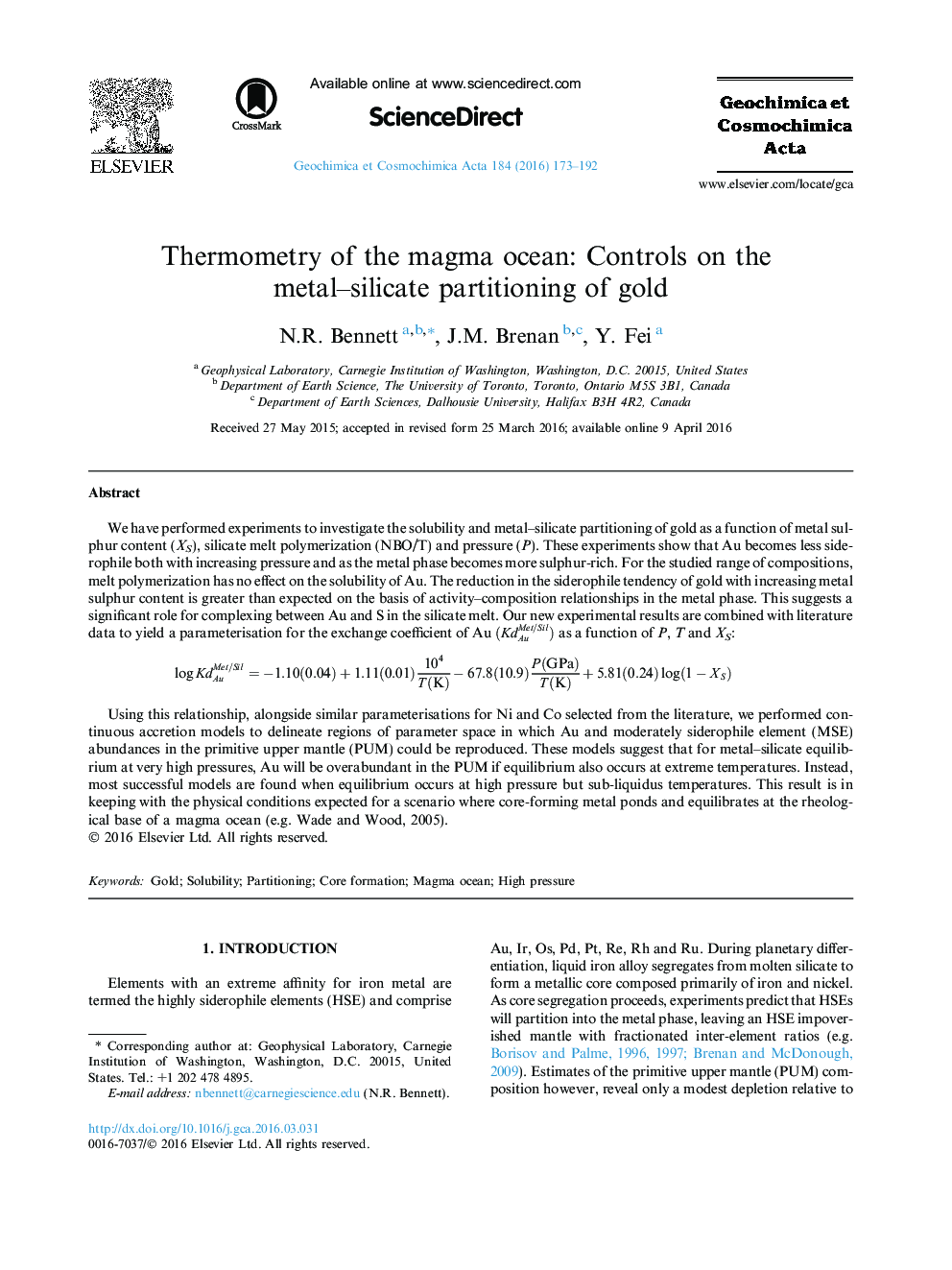 Thermometry of the magma ocean: Controls on the metal–silicate partitioning of gold