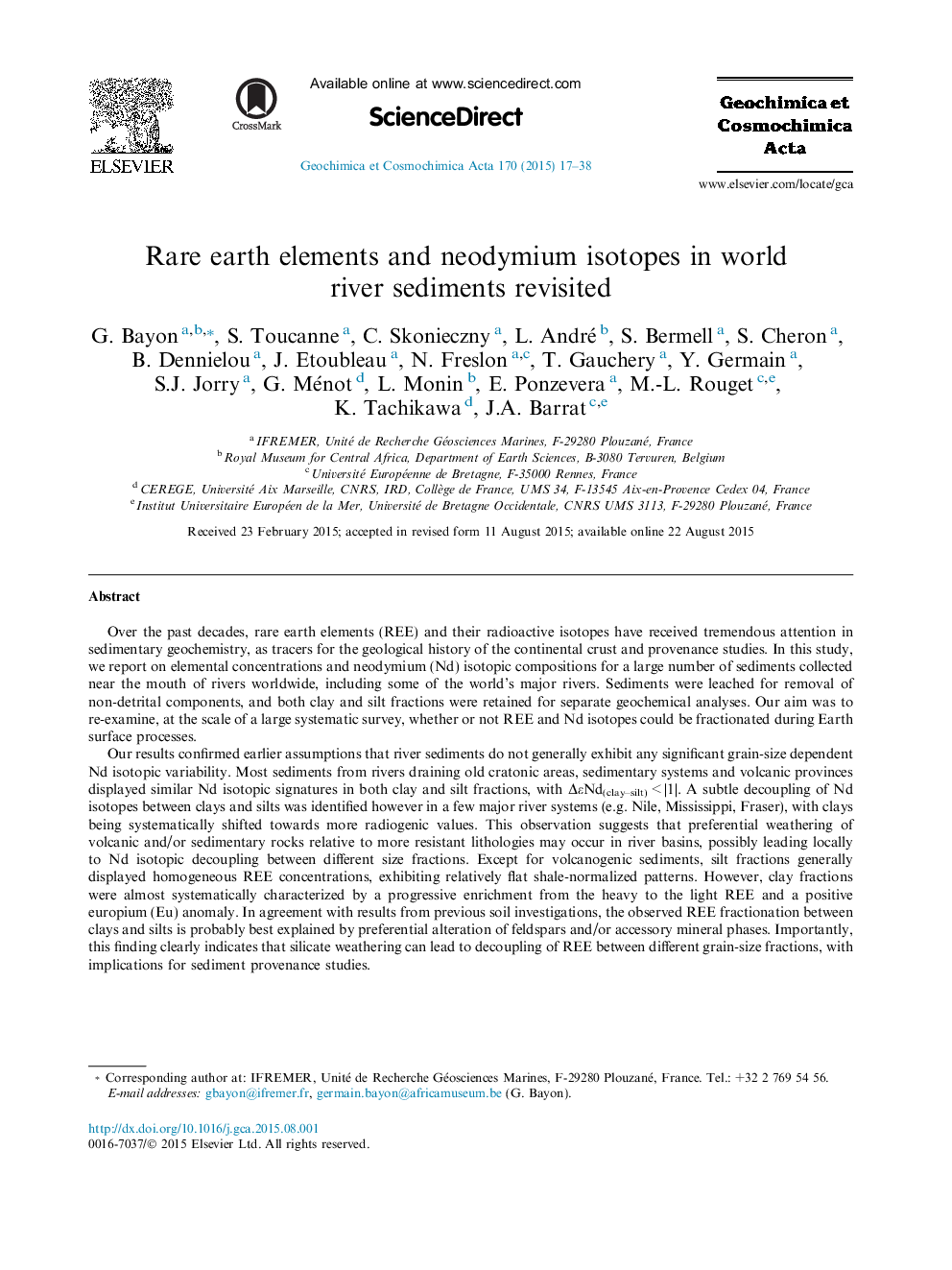 Rare earth elements and neodymium isotopes in world river sediments revisited