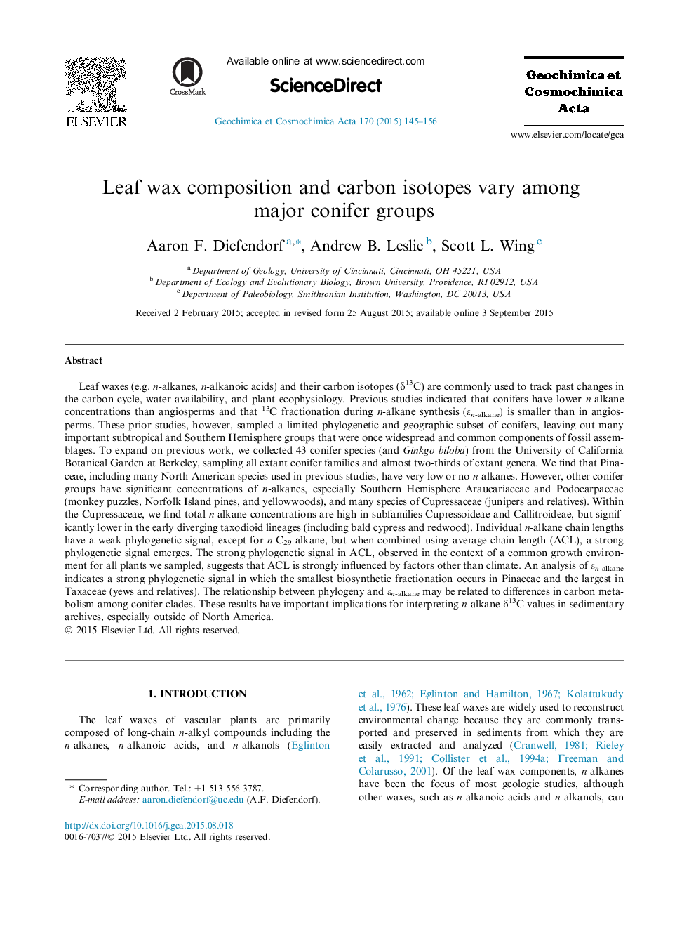 Leaf wax composition and carbon isotopes vary among major conifer groups