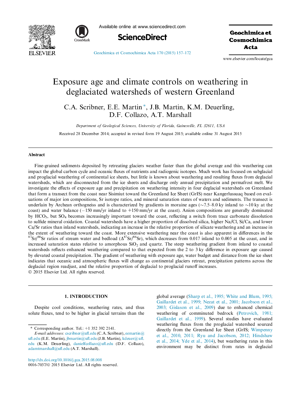 Exposure age and climate controls on weathering in deglaciated watersheds of western Greenland