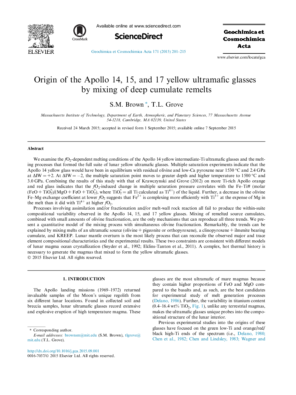 Origin of the Apollo 14, 15, and 17 yellow ultramafic glasses by mixing of deep cumulate remelts