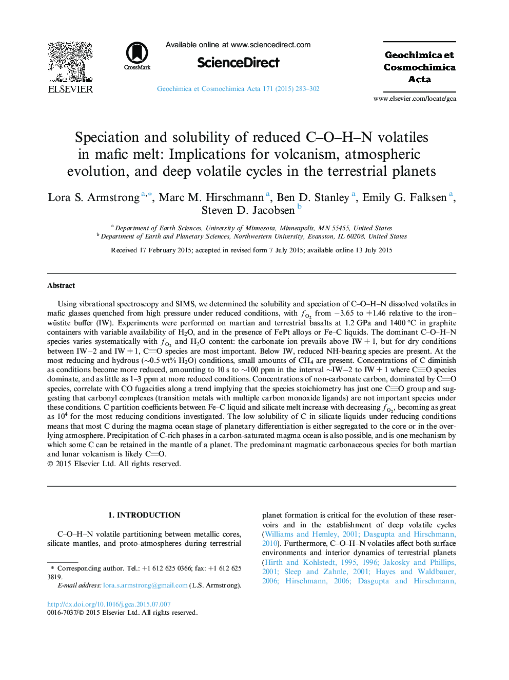 Speciation and solubility of reduced C–O–H–N volatiles in mafic melt: Implications for volcanism, atmospheric evolution, and deep volatile cycles in the terrestrial planets