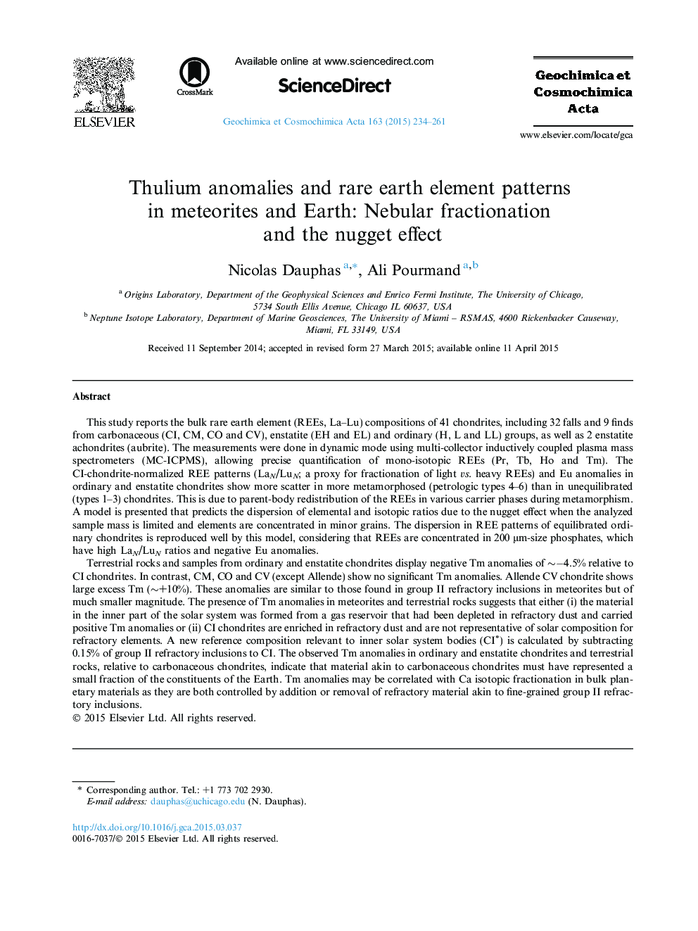 Thulium anomalies and rare earth element patterns in meteorites and Earth: Nebular fractionation and the nugget effect