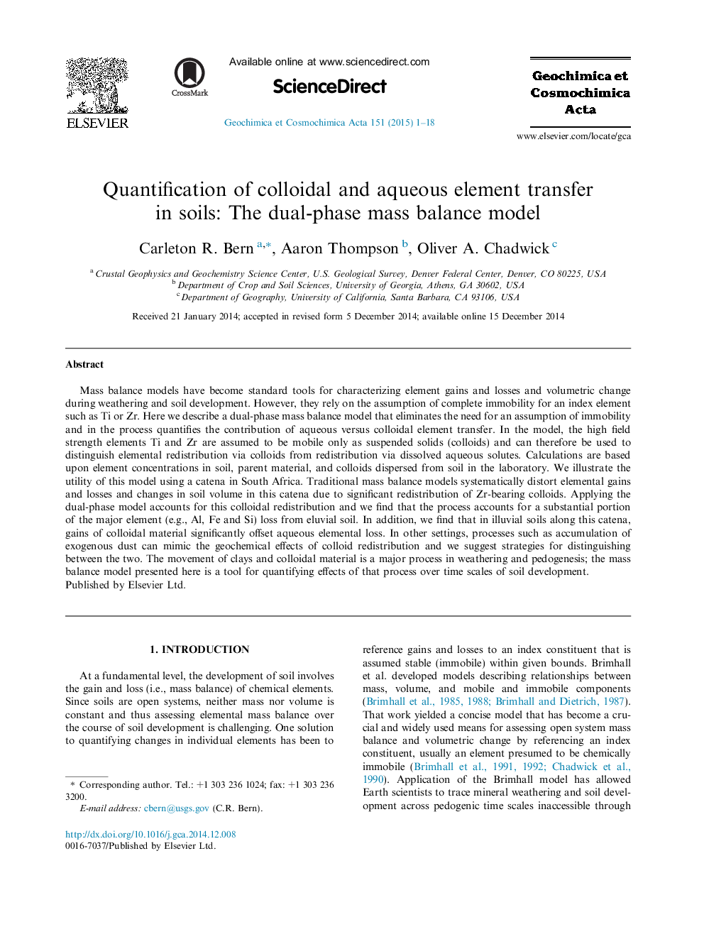 Quantification of colloidal and aqueous element transfer in soils: The dual-phase mass balance model