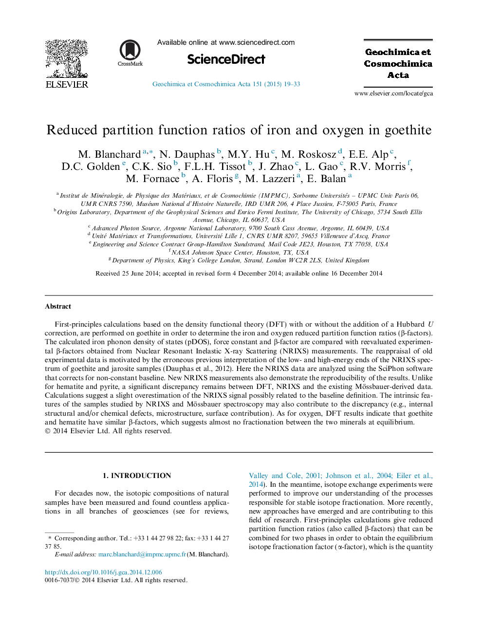 Reduced partition function ratios of iron and oxygen in goethite