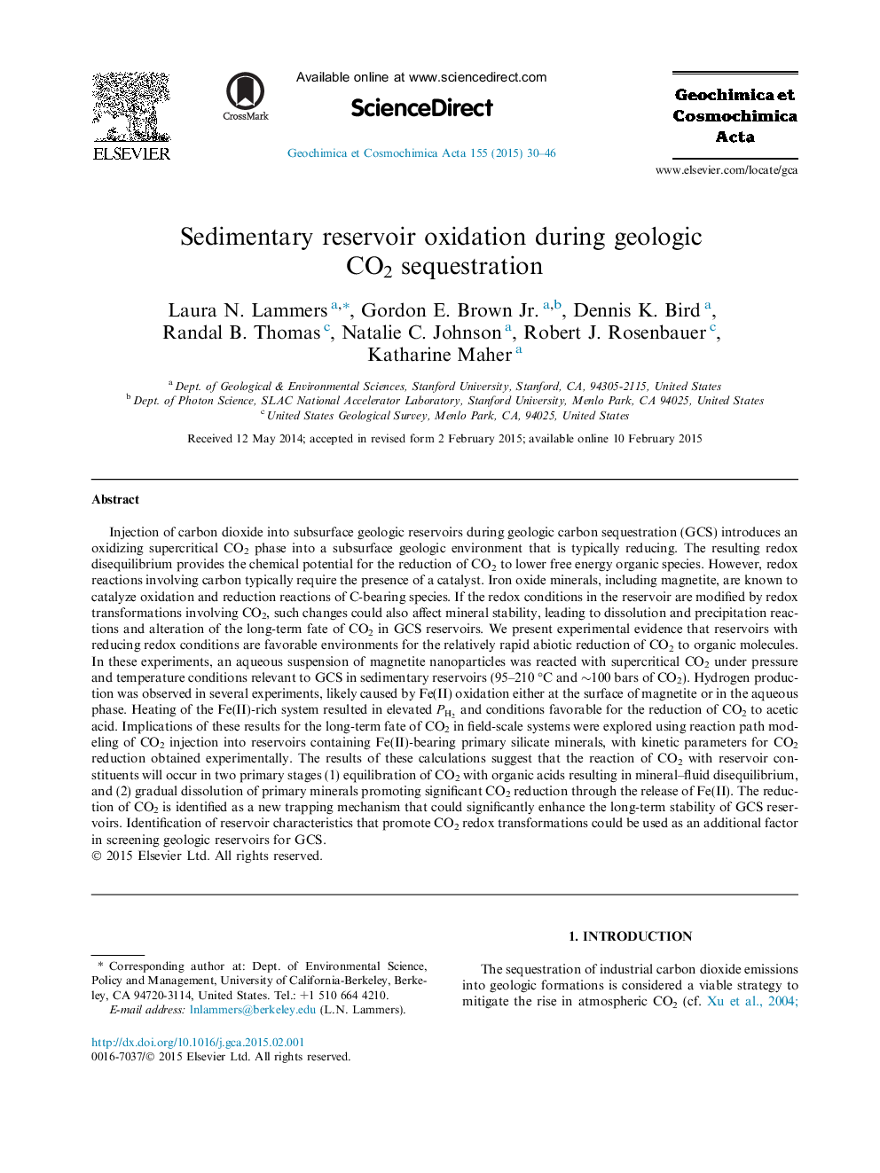 Sedimentary reservoir oxidation during geologic CO2 sequestration