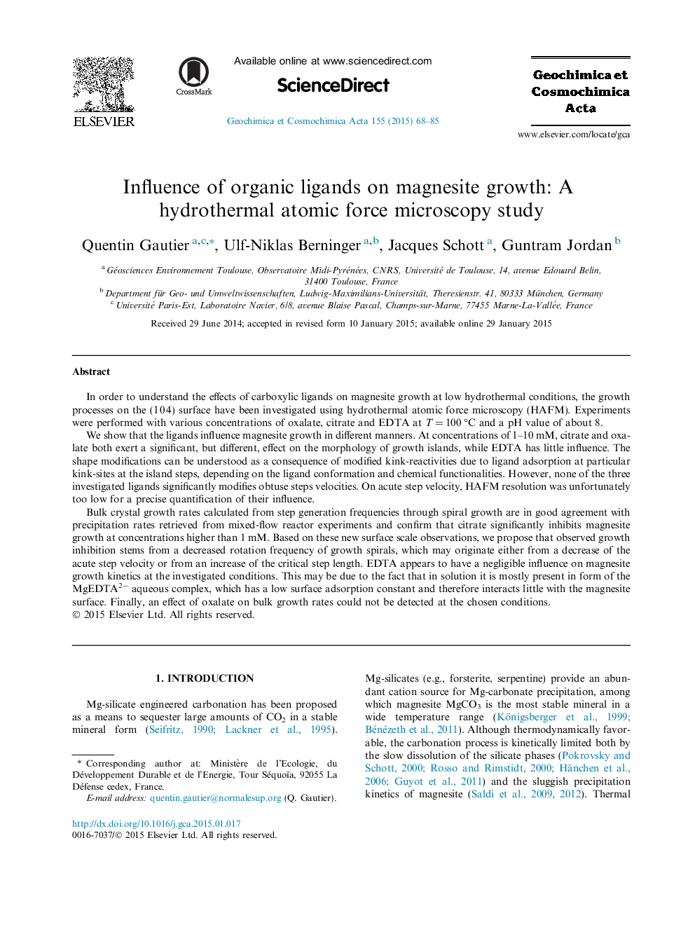 Influence of organic ligands on magnesite growth: A hydrothermal atomic force microscopy study