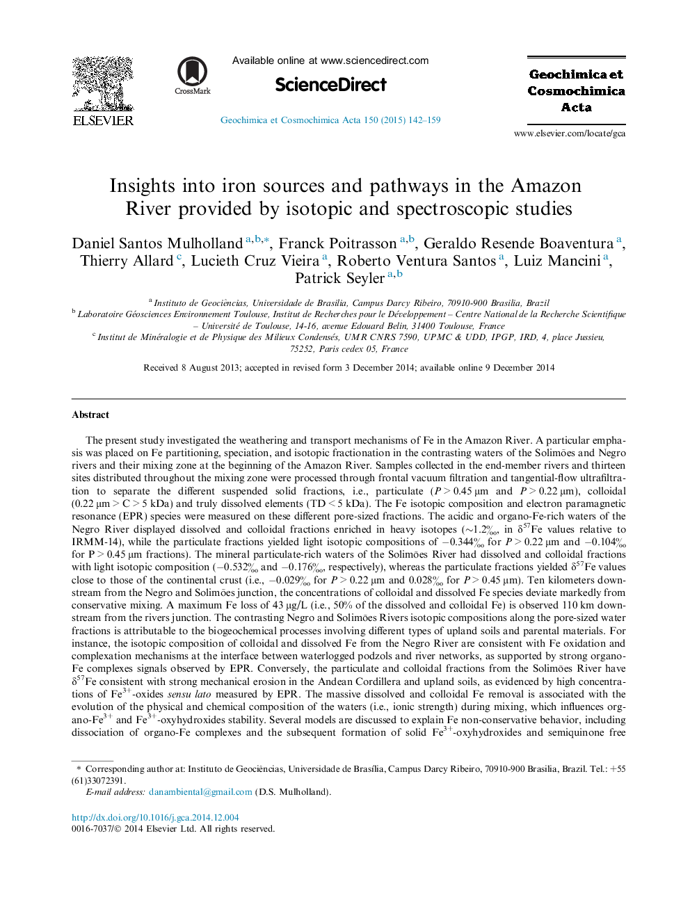 Insights into iron sources and pathways in the Amazon River provided by isotopic and spectroscopic studies