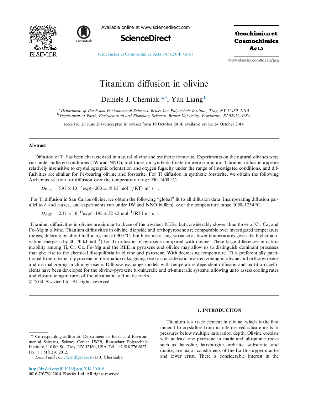 Titanium diffusion in olivine