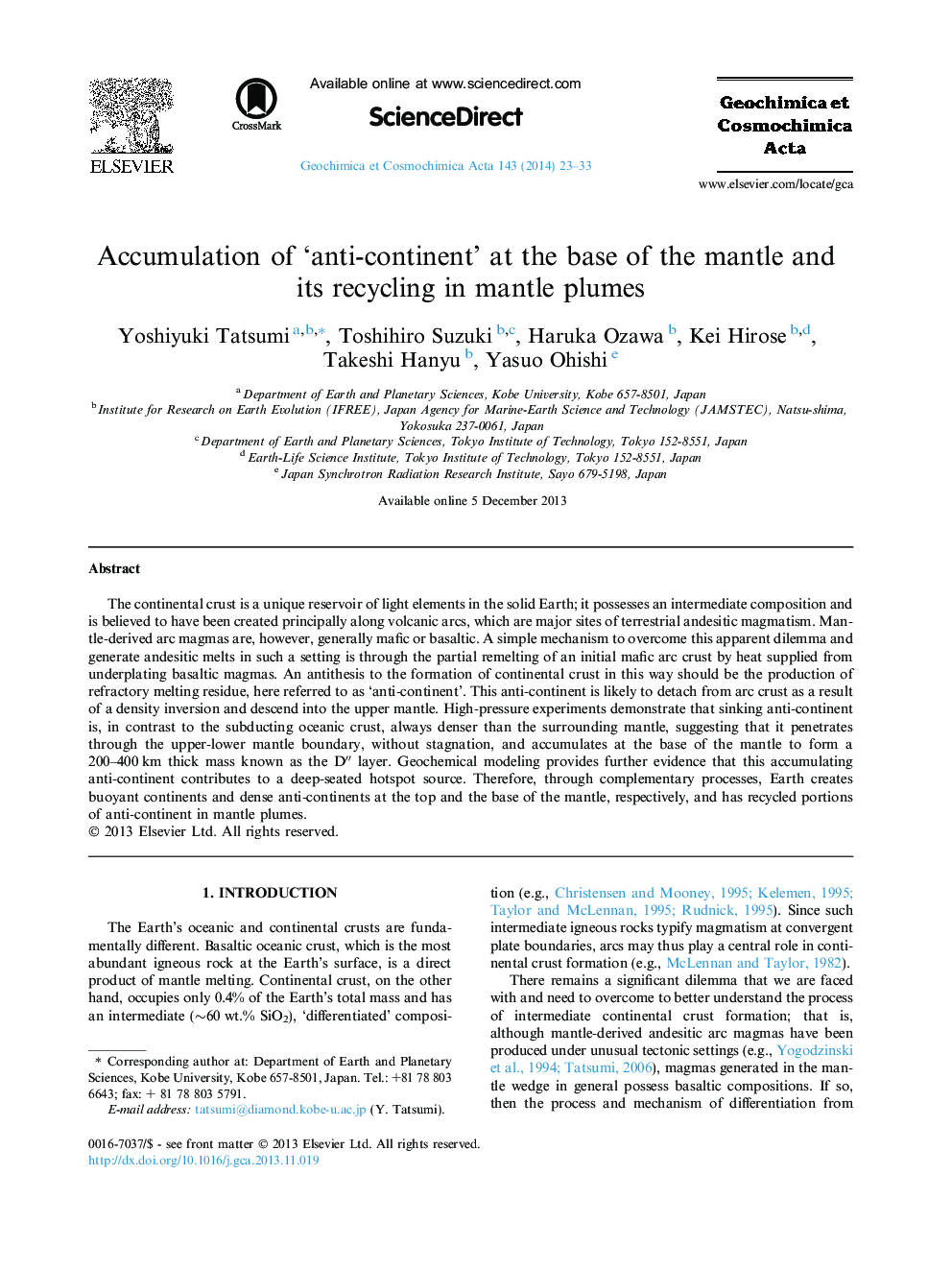 Accumulation of ‘anti-continent’ at the base of the mantle and its recycling in mantle plumes