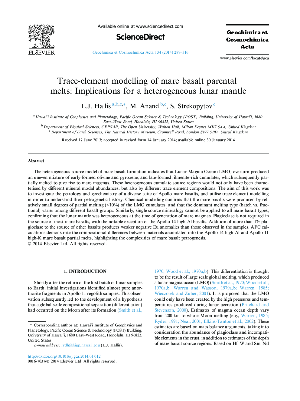 Trace-element modelling of mare basalt parental melts: Implications for a heterogeneous lunar mantle