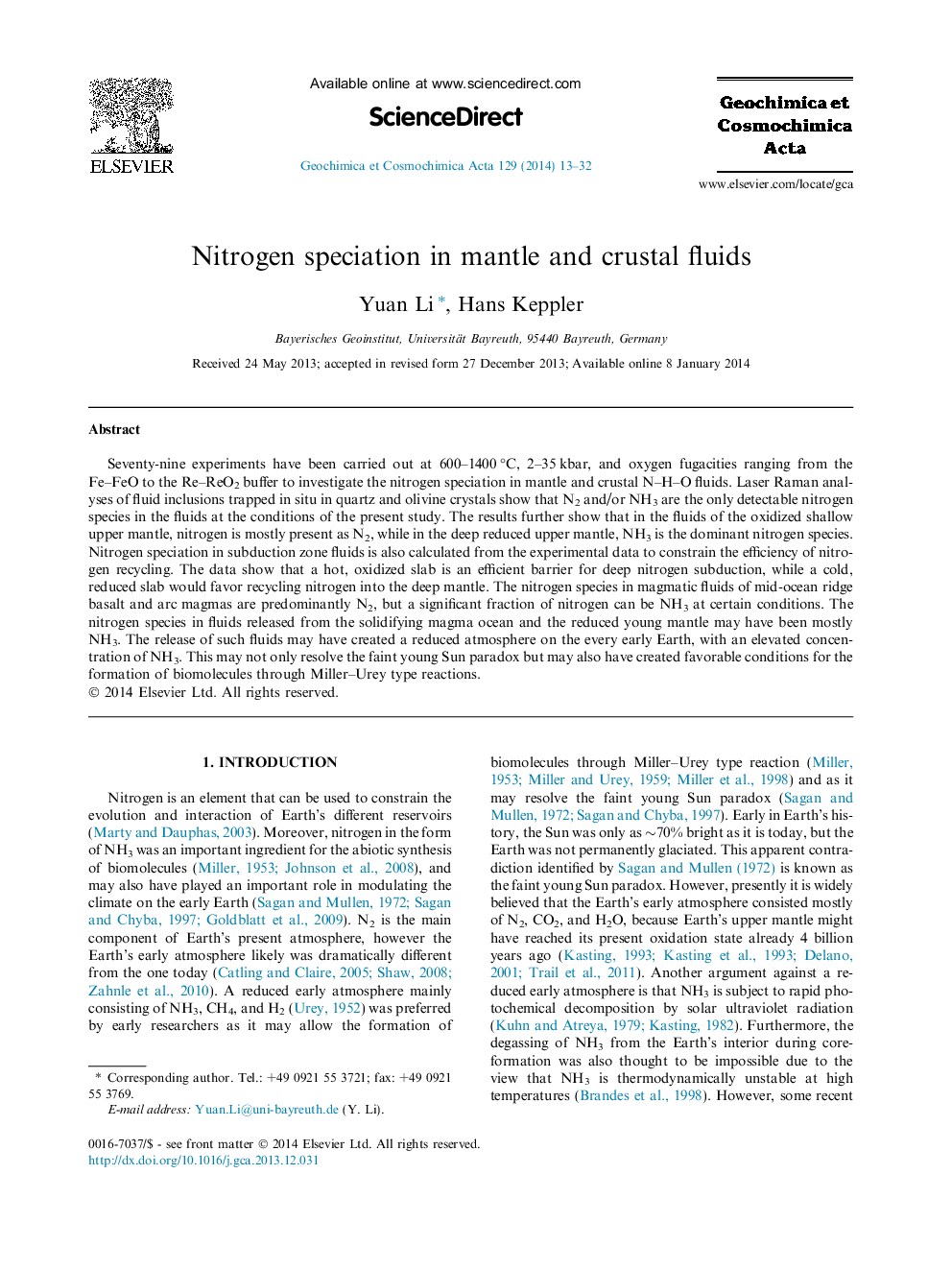 Nitrogen speciation in mantle and crustal fluids