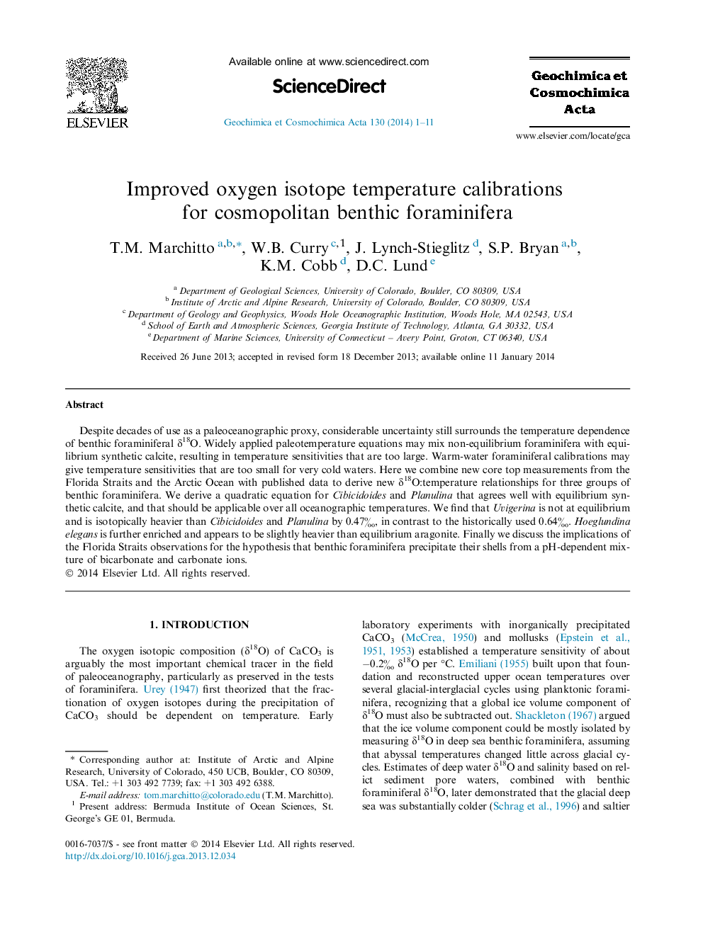 Improved oxygen isotope temperature calibrations for cosmopolitan benthic foraminifera