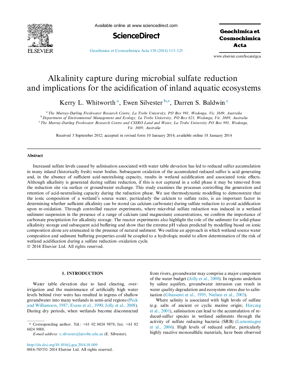 Alkalinity capture during microbial sulfate reduction and implications for the acidification of inland aquatic ecosystems