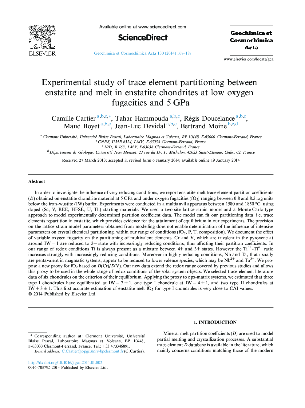 Experimental study of trace element partitioning between enstatite and melt in enstatite chondrites at low oxygen fugacities and 5 GPa