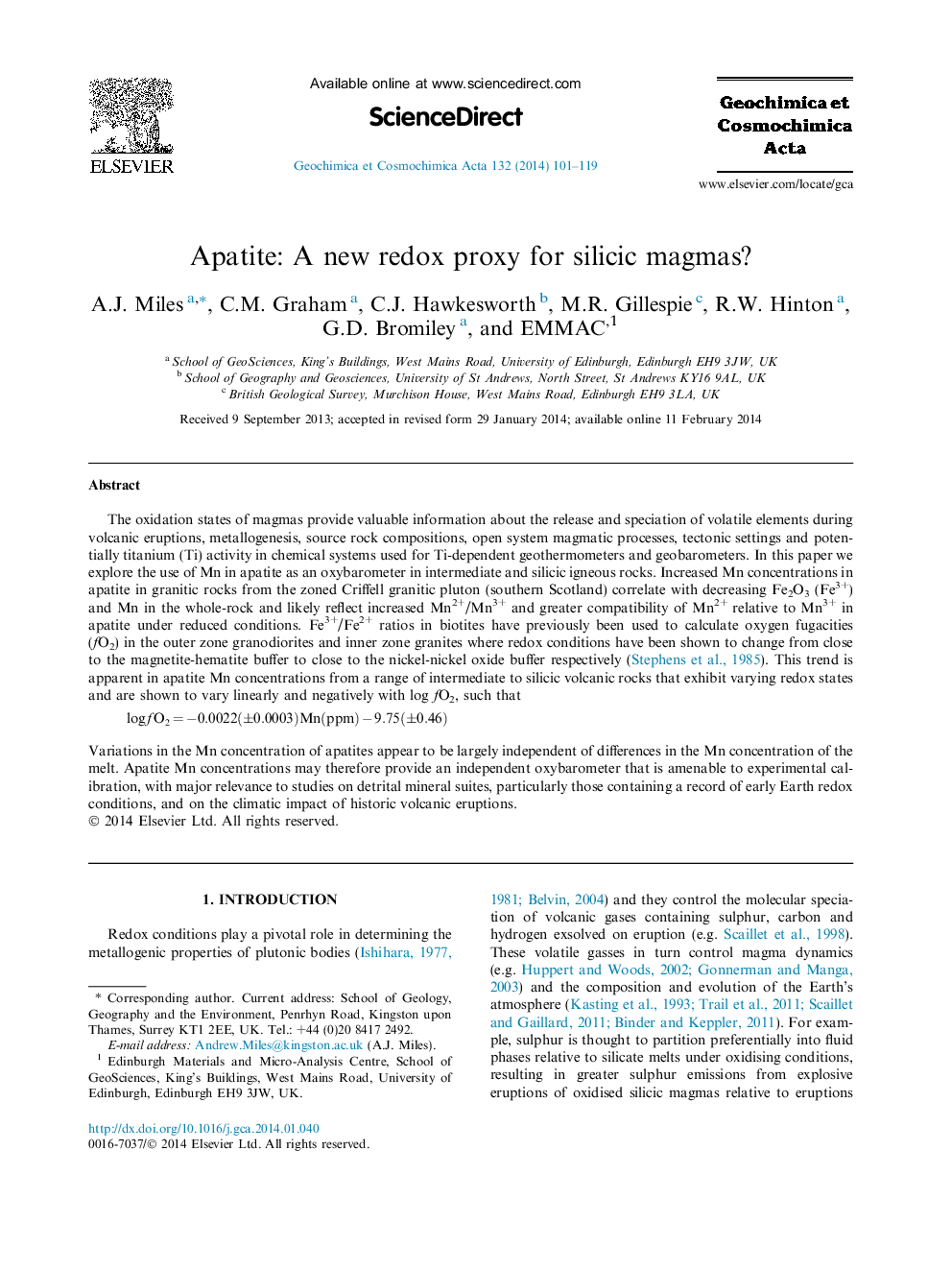 Apatite: A new redox proxy for silicic magmas?
