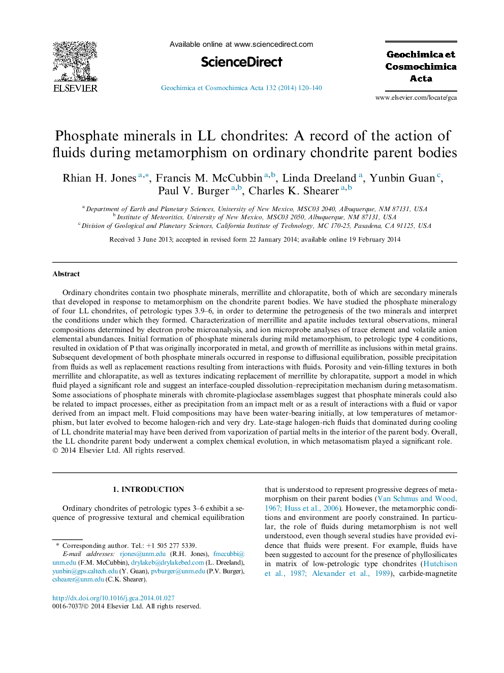 Phosphate minerals in LL chondrites: A record of the action of fluids during metamorphism on ordinary chondrite parent bodies