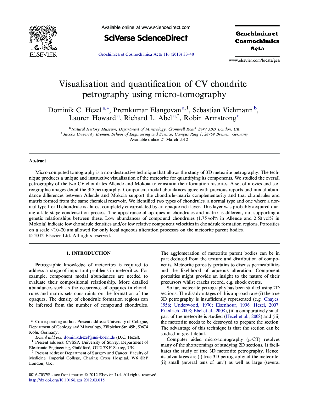 Visualisation and quantification of CV chondrite petrography using micro-tomography