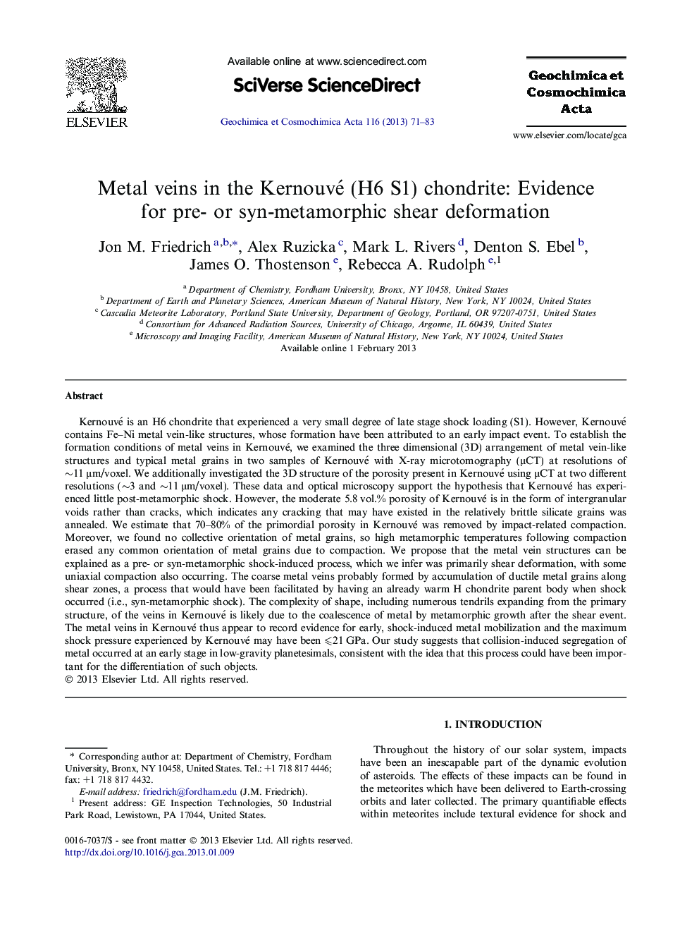Metal veins in the Kernouvé (H6 S1) chondrite: Evidence for pre- or syn-metamorphic shear deformation