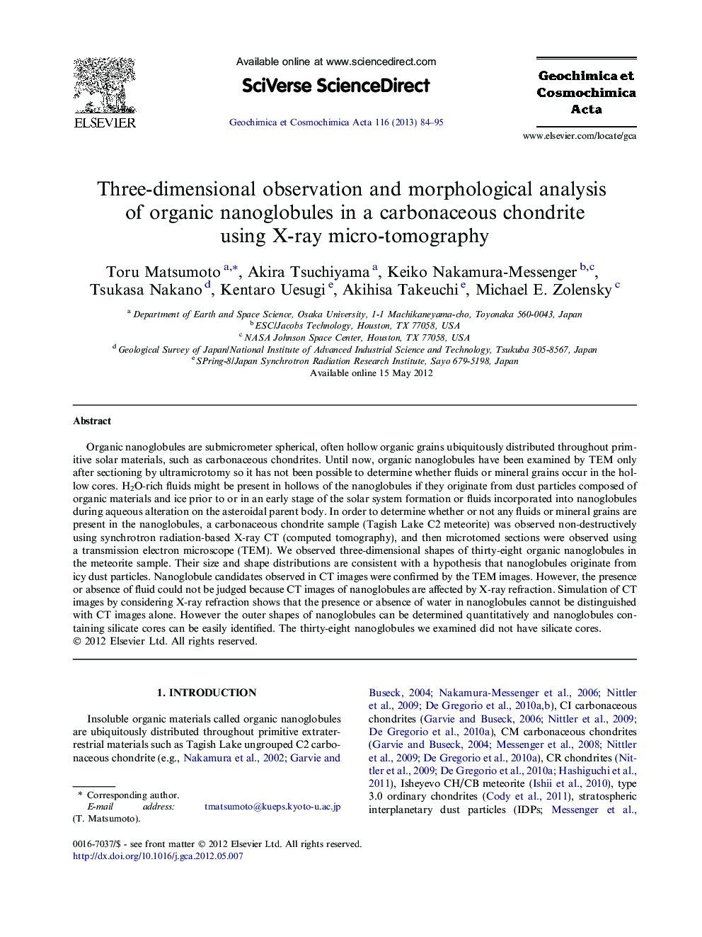 Three-dimensional observation and morphological analysis of organic nanoglobules in a carbonaceous chondrite using X-ray micro-tomography