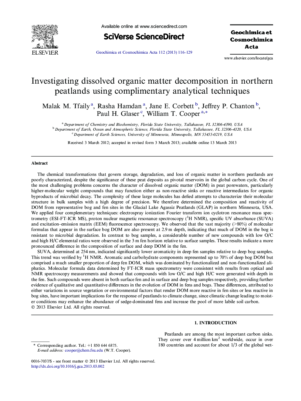 Investigating dissolved organic matter decomposition in northern peatlands using complimentary analytical techniques