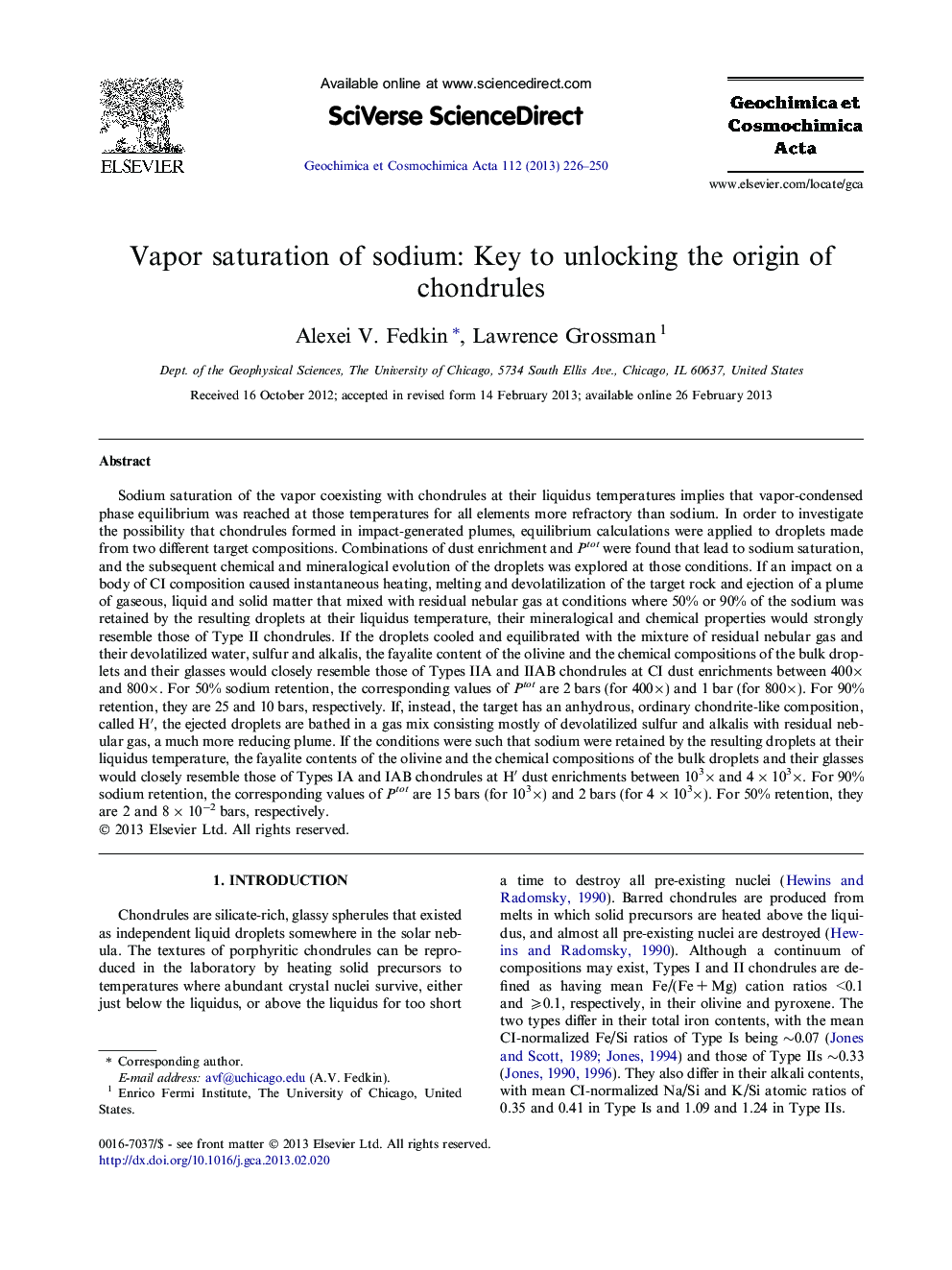 Vapor saturation of sodium: Key to unlocking the origin of chondrules