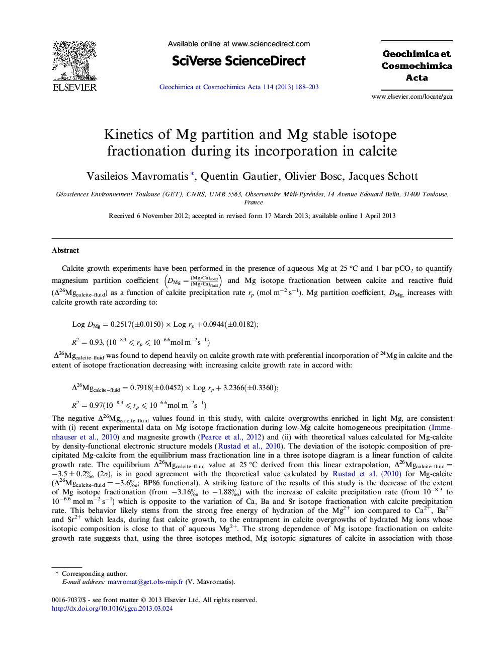 Kinetics of Mg partition and Mg stable isotope fractionation during its incorporation in calcite