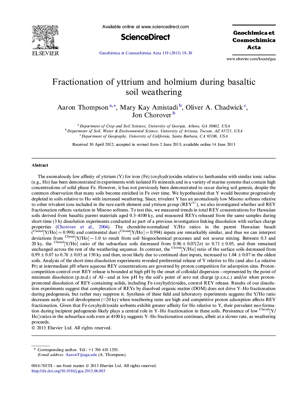 Fractionation of yttrium and holmium during basaltic soil weathering