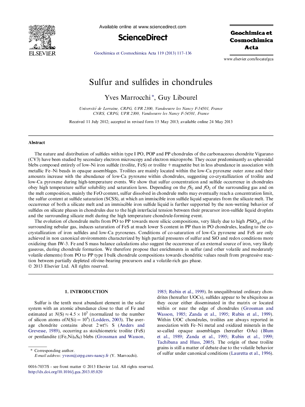 Sulfur and sulfides in chondrules